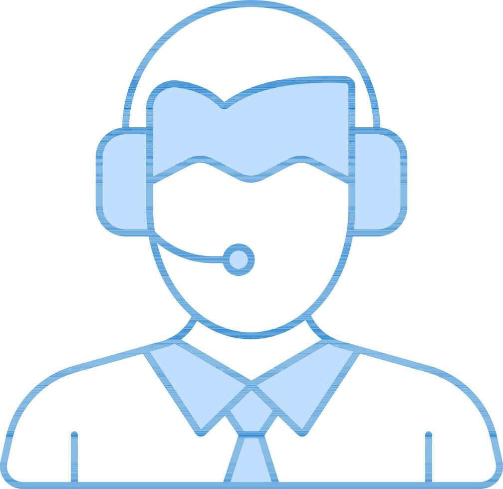 Faceless Business Man Wearing Mic Headphone Icon In Blue And White Color. vector