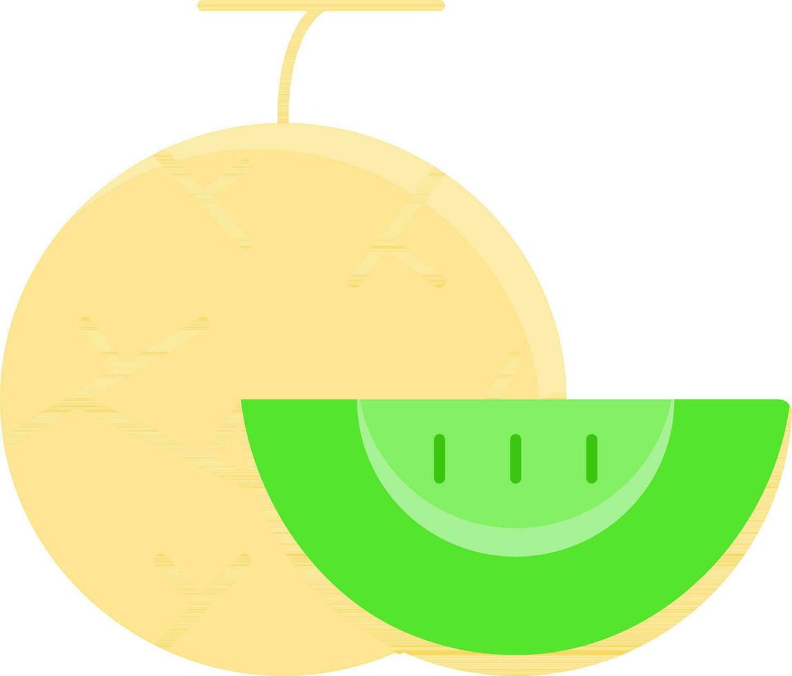 Melon With Slice Icon In Green And Yellow Color. vector