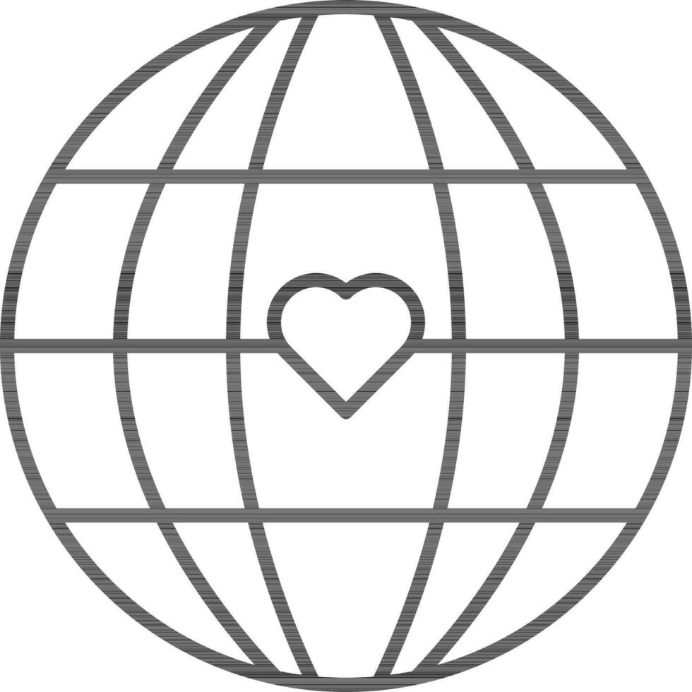 Love Globe Icon In Black Outline. vector