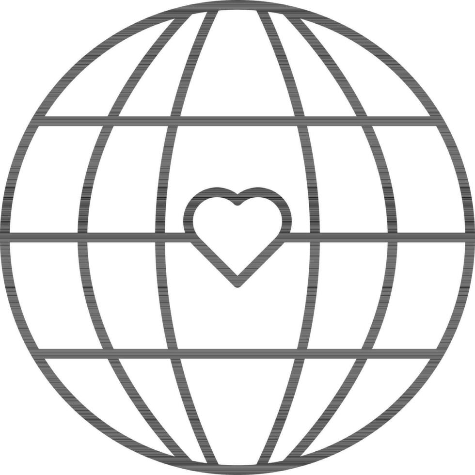 Love Globe Icon In Black Outline. vector