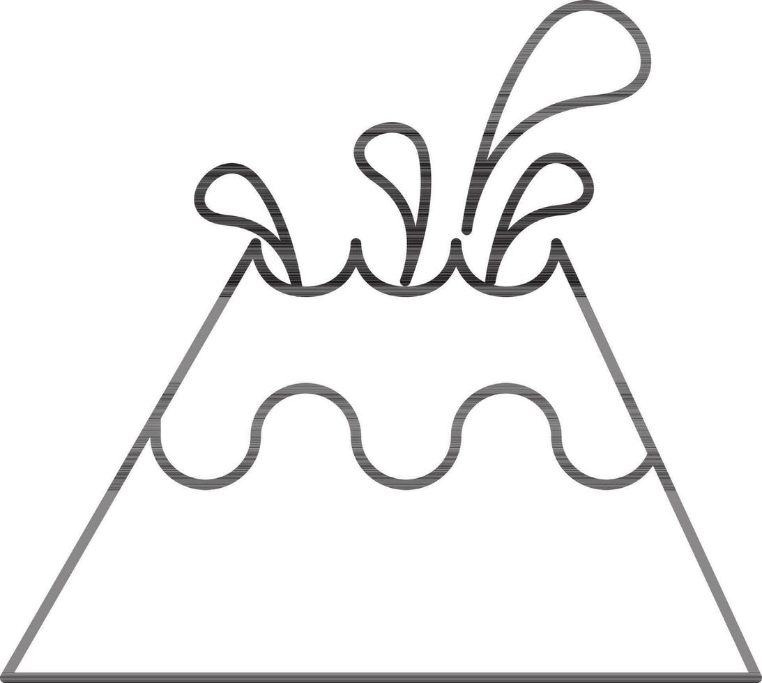 Black Line Art Illustration Of Volcano Icon. vector