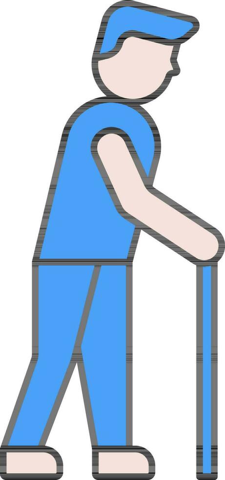 Man With Stick Icon In Blue And Pink Color. vector