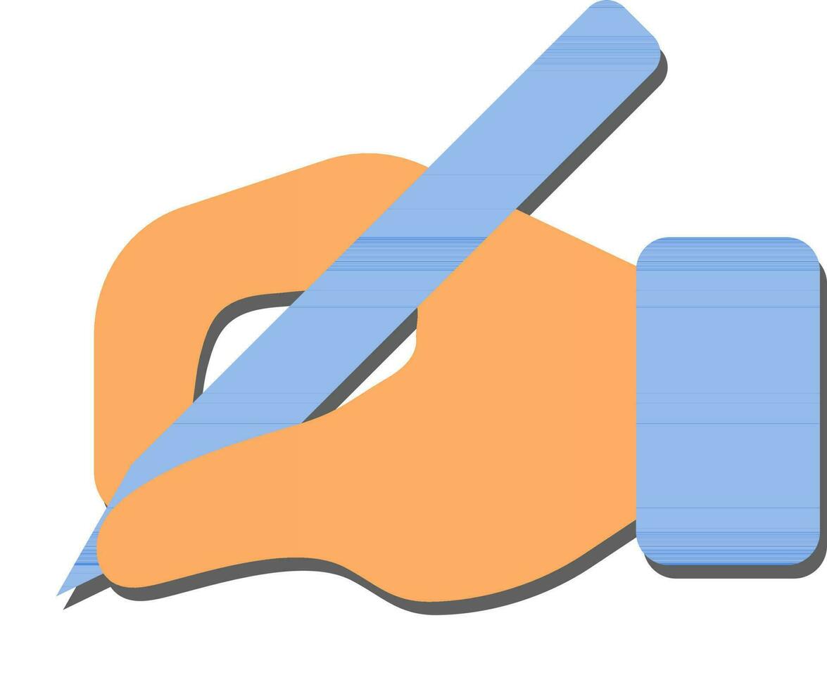 Writing Hand Orange And Blue Icon In Paper Cut Style. vector