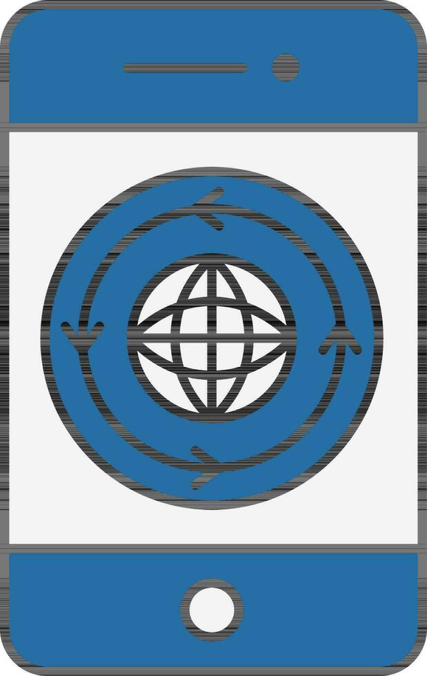 Blue And White Color Globe In Smartphone Icon. vector