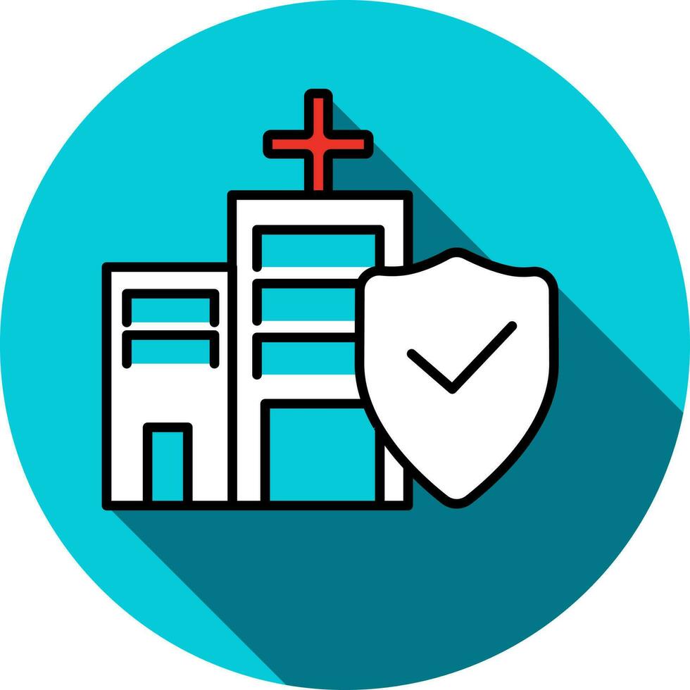 White Hospital Check Security Icon on Blue Circle Background. vector