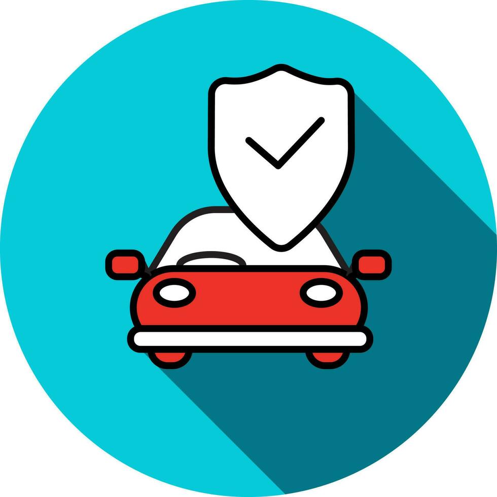 Red and White Check Car Security Icon on Blue Circle Background. vector