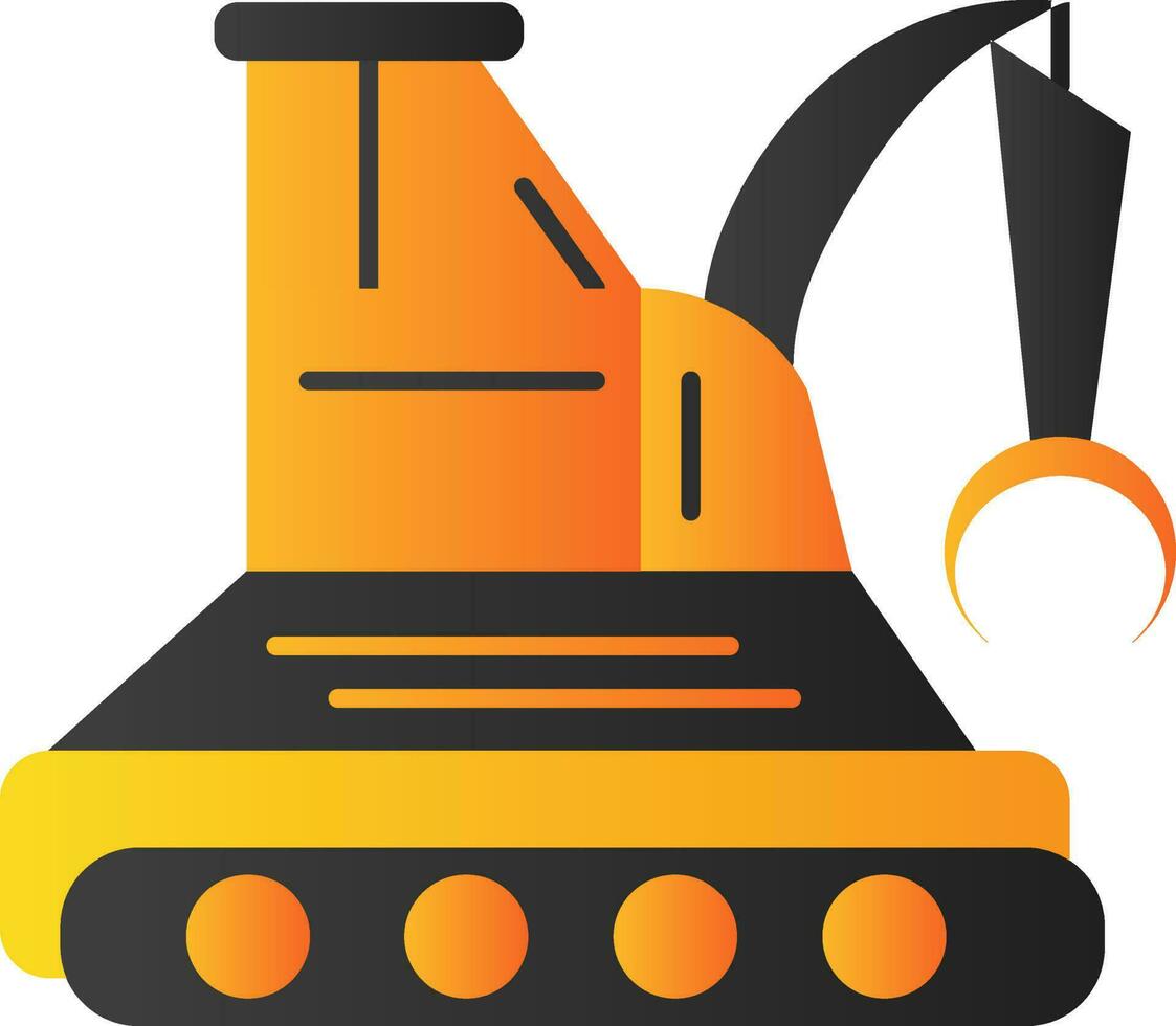 Excavator Or Grab Machine Icon In Gray And Yellow Color. vector