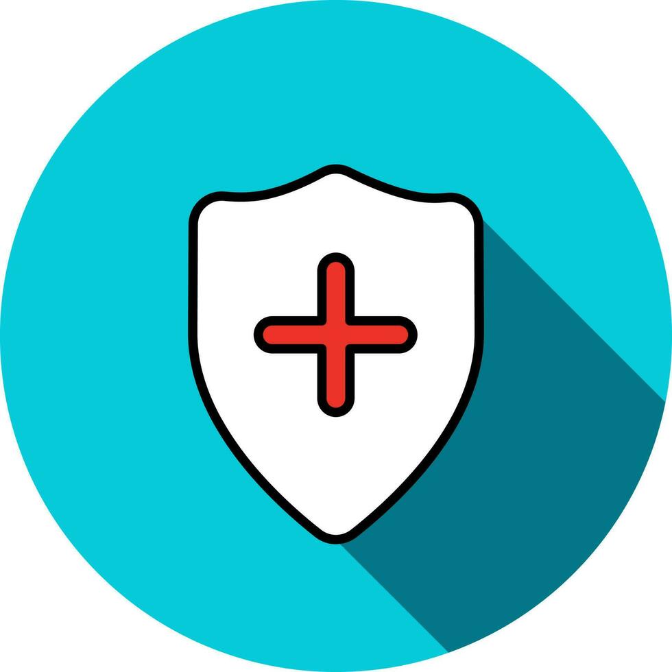 White and Red Medical Shield Icon on Blue Circle Background. vector