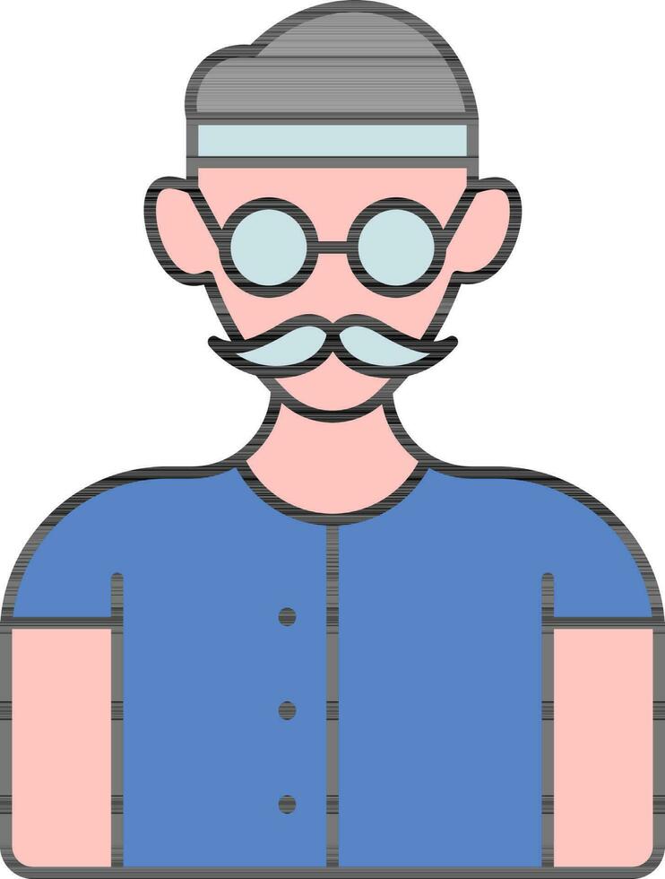 Headband Wearing Mustache Man Icon In Pink And Blue Color. vector