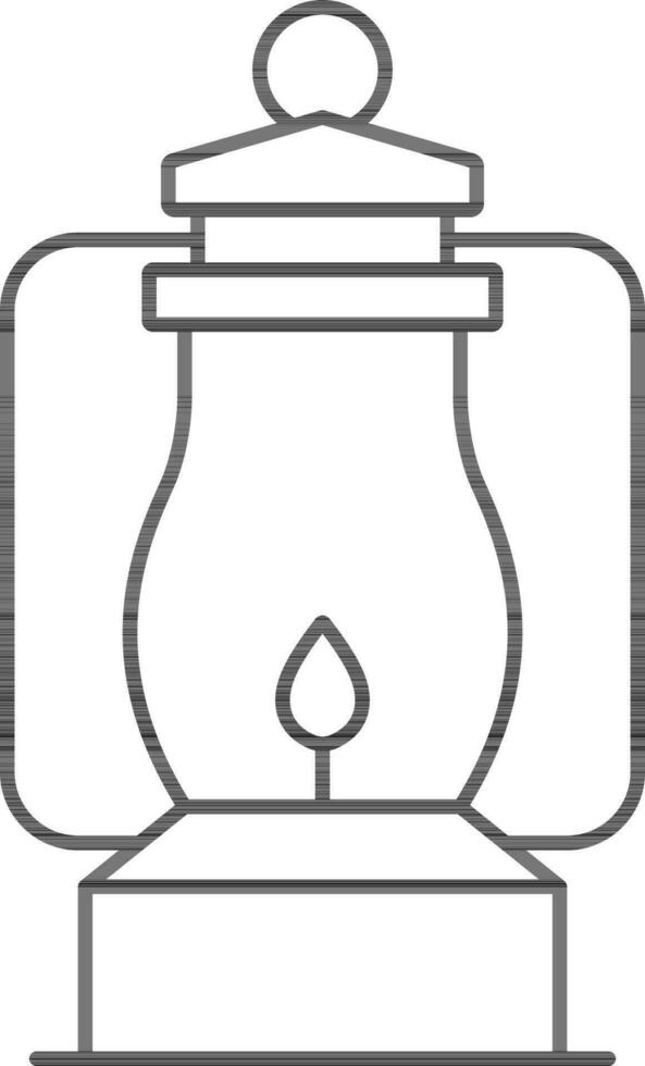 Black Outline Oil Lamp Icon on White Background. vector