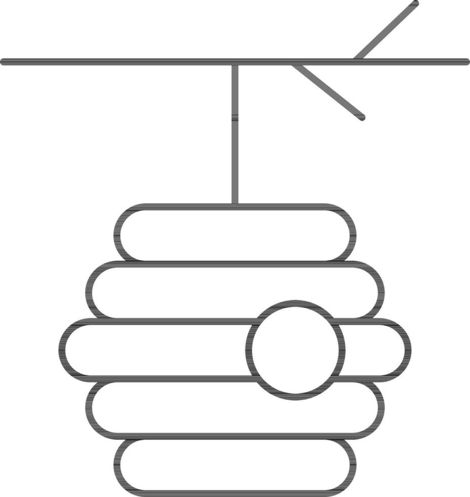 Hanging Honeycomb With Branch Icon in Black Outline. vector
