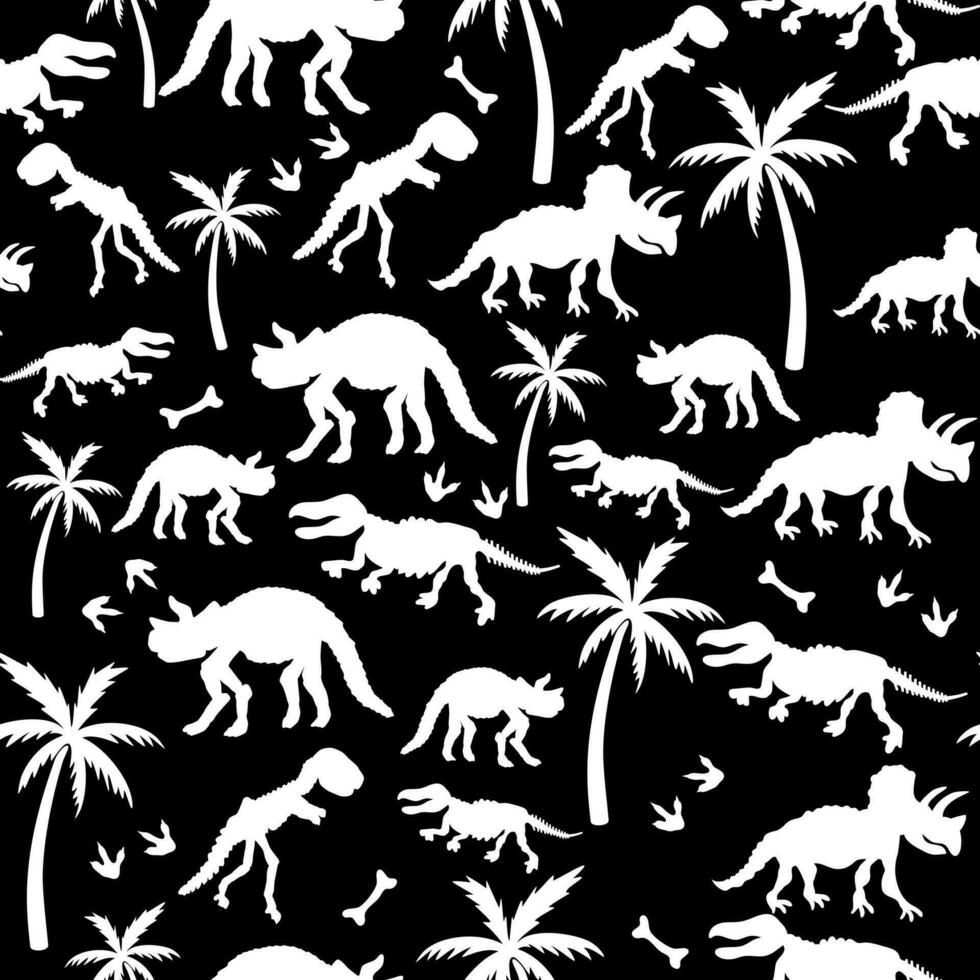 Dinosaur skeleton and palm trees Seamless pattern. Print for T-shirts, textiles, web. vector