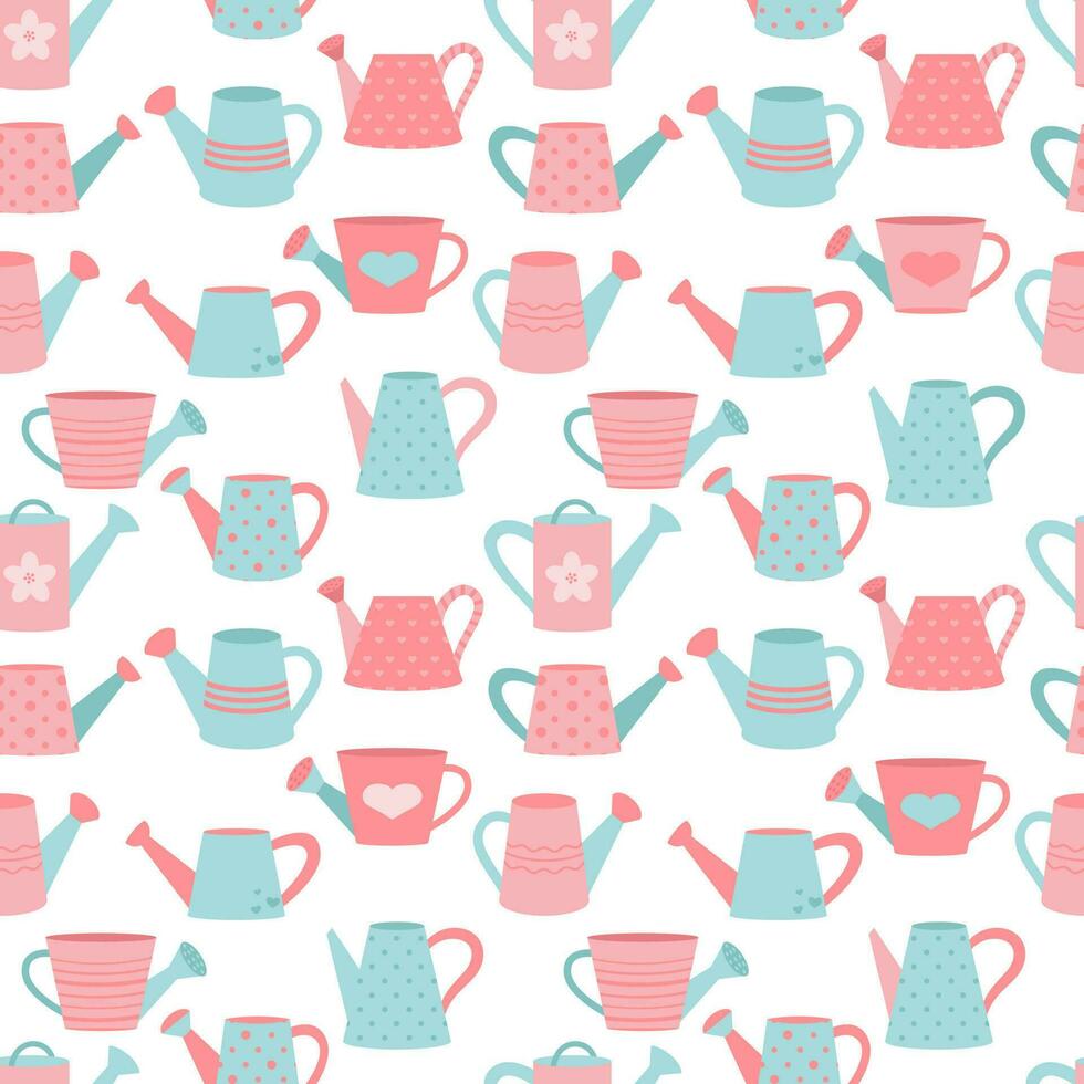 Watering can seamless pattern. Garden background. Vector illustration.