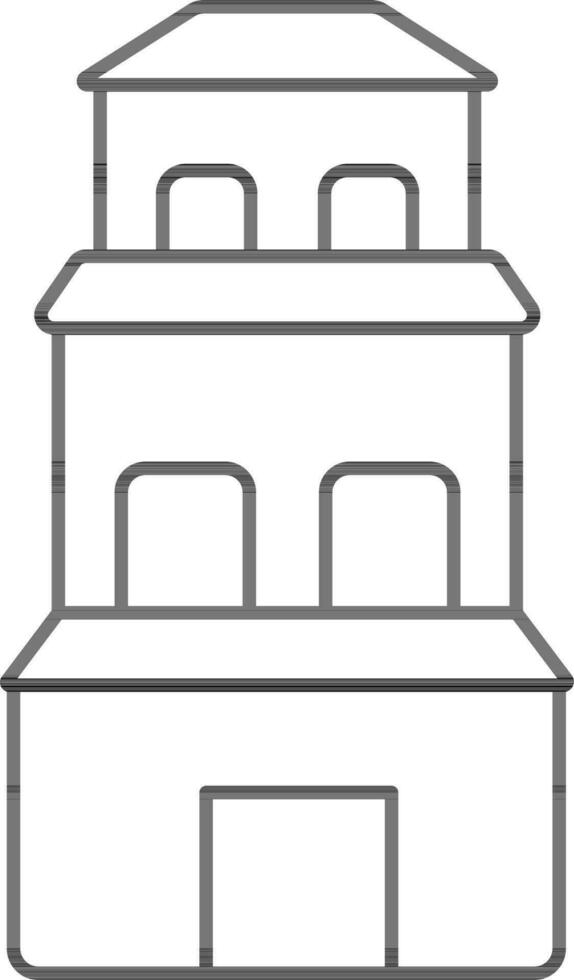 Three Storey Home Icon In Black Line Art. vector