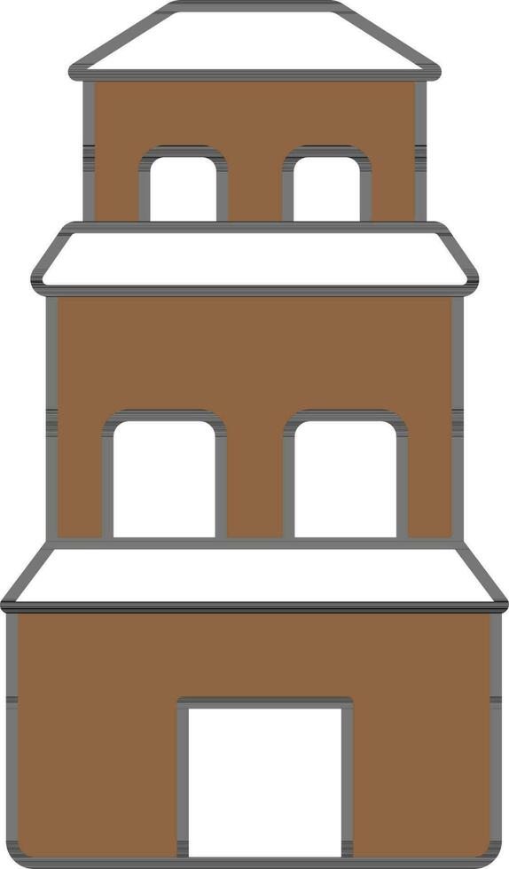 Three Storey Home Icon In Brown And White Color. vector