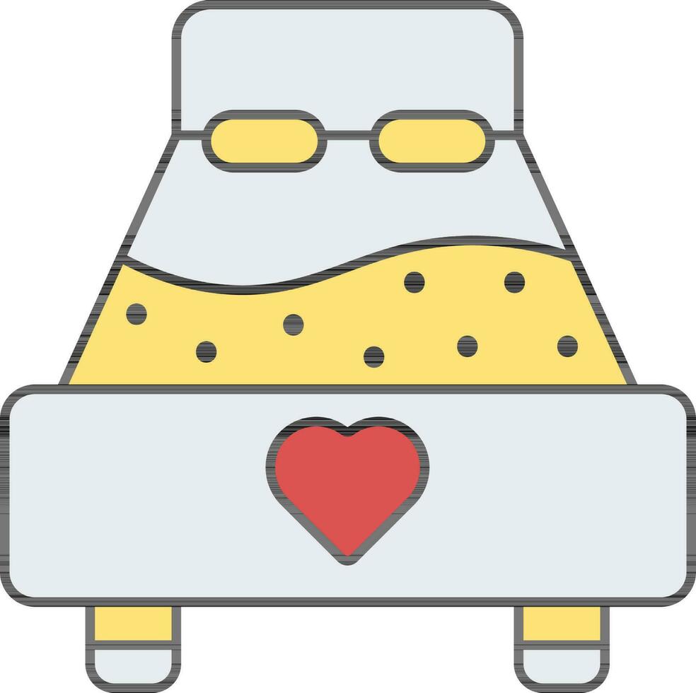 Yellow And Red Honeymoon Bed Icon. vector