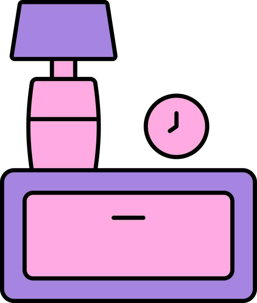 rosado y púrpura mesa lámpara en cajón icono. vector