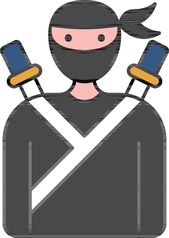 plano estilo ninja hombre vistoso icono. vector