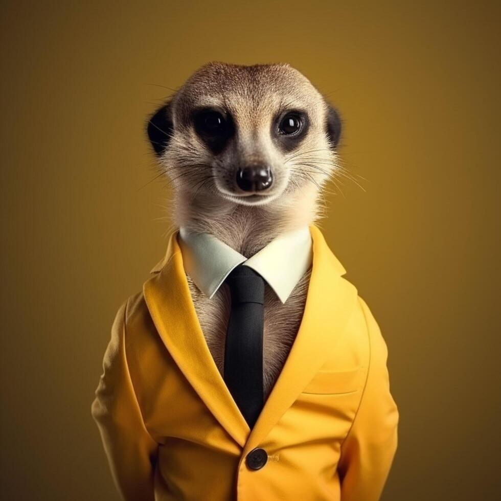 suricata vestido en un formal negocio traje ai generado foto