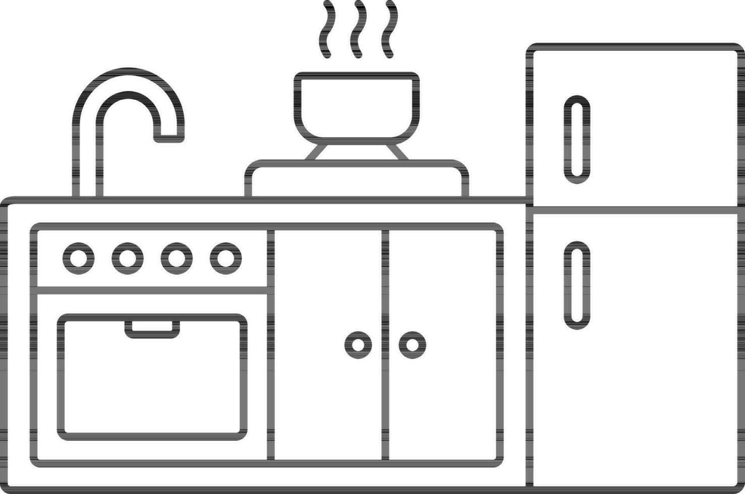 Illustration Of Kitchen Interior Icon In Stroke Style. vector