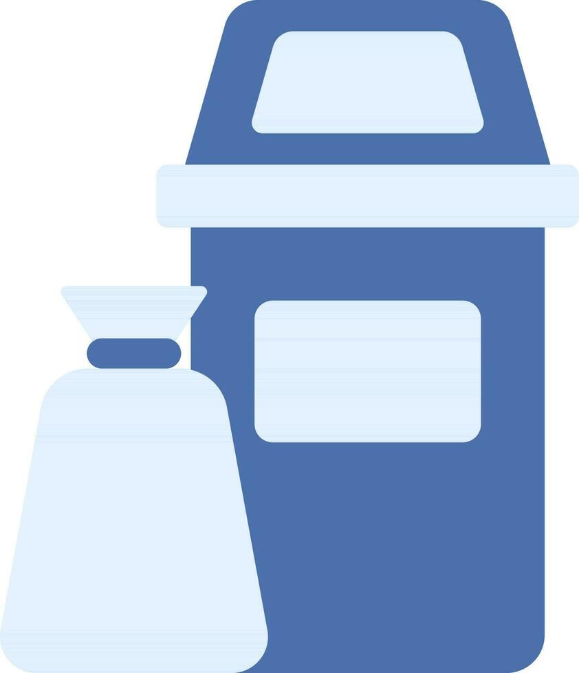Blue Dustbin And Garbage Bag Icon Or Symbol. vector