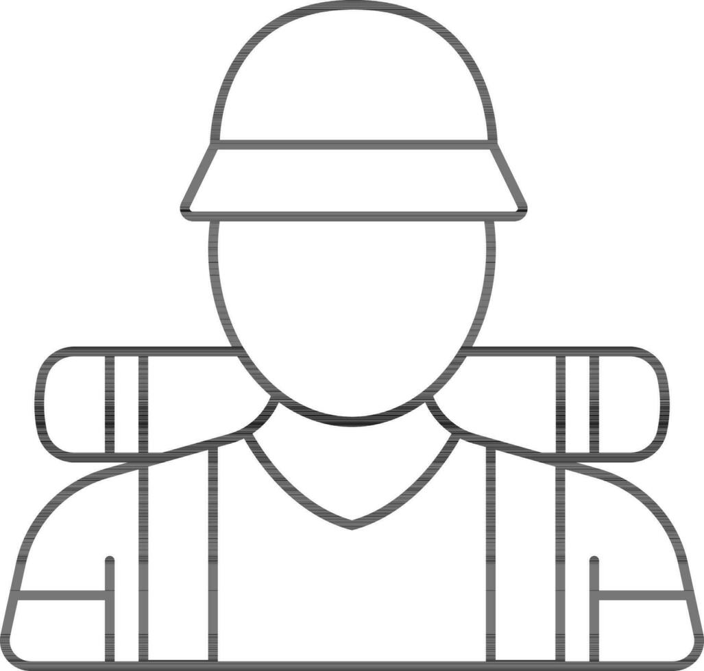 Linear Style Faceless Tourist Man Cartoon Icon. vector