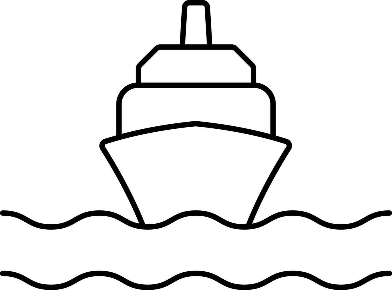 Ship On Wave Icon In Black Outline. vector