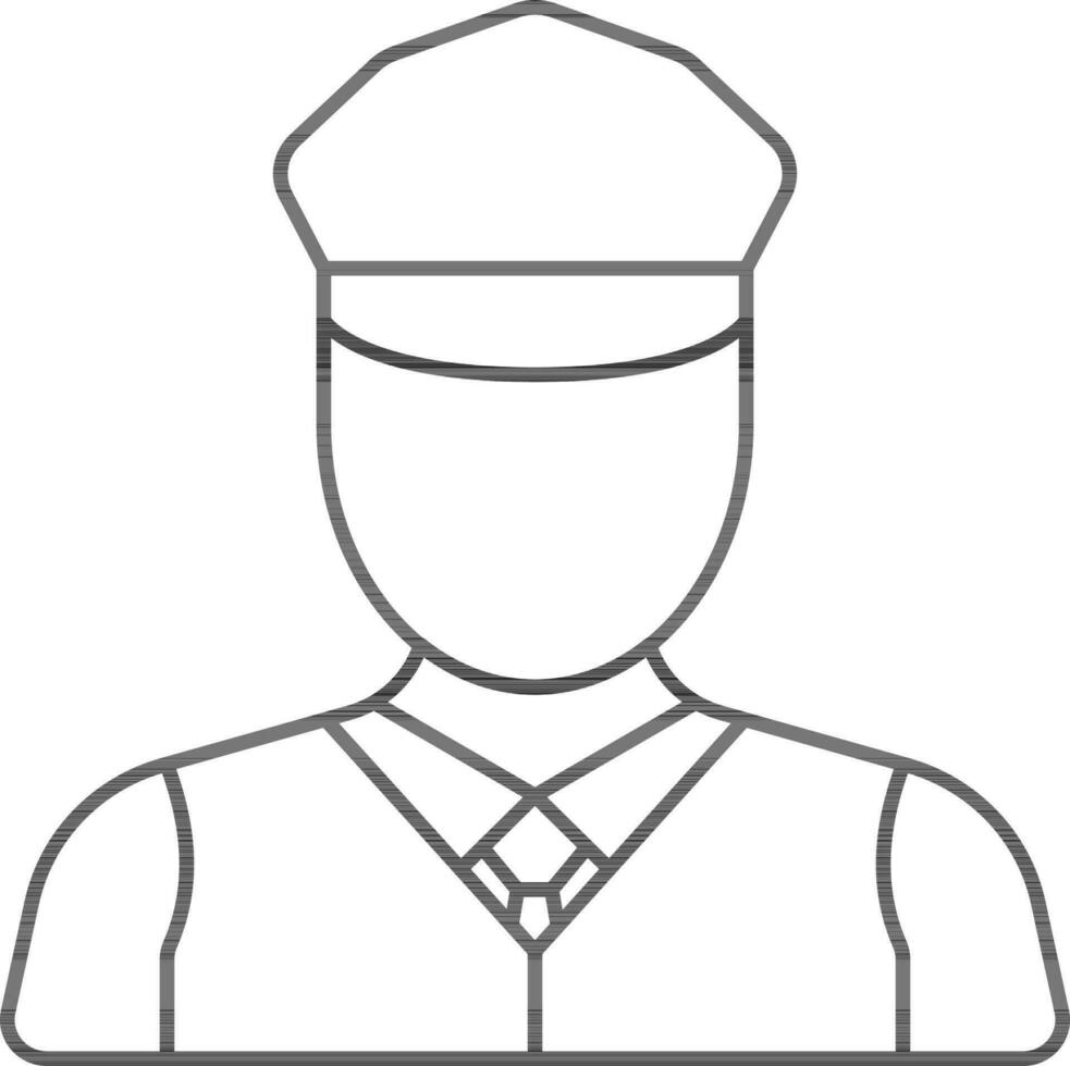 Faceless Officer Man Cartoon Icon In Black Line Art. vector