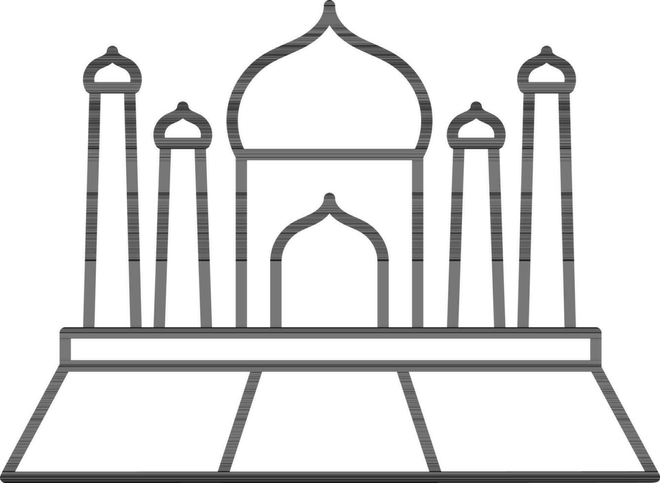 Taj Mahal Icon In Black Outline. vector