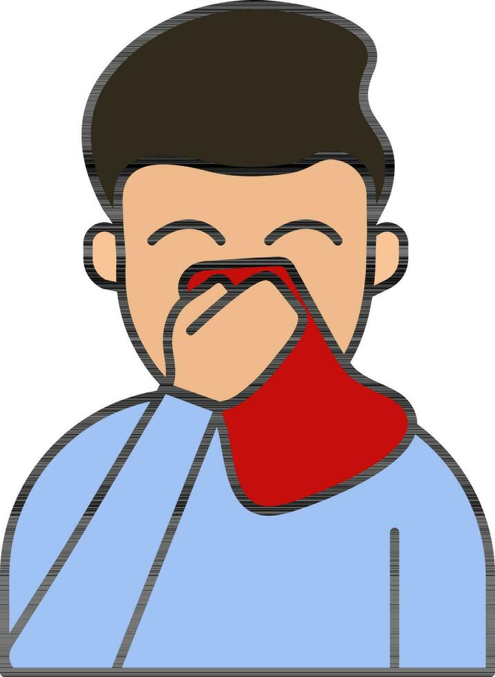 Sneezing Man Covering Mouth With Cloth Colorful Icon. vector