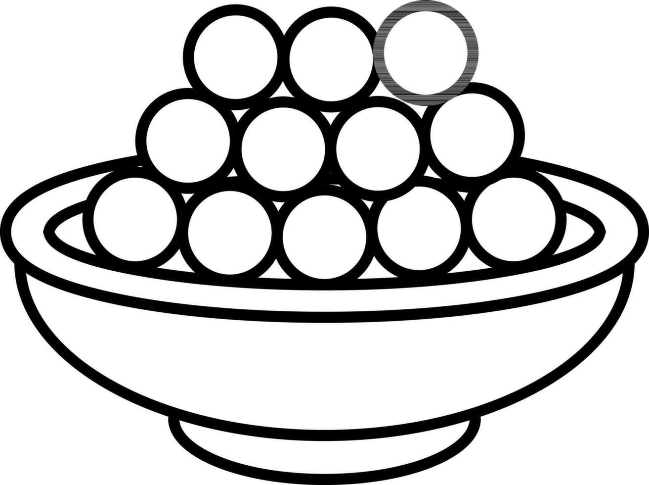 Laddu In Bowl Icon In Black Line Art. vector