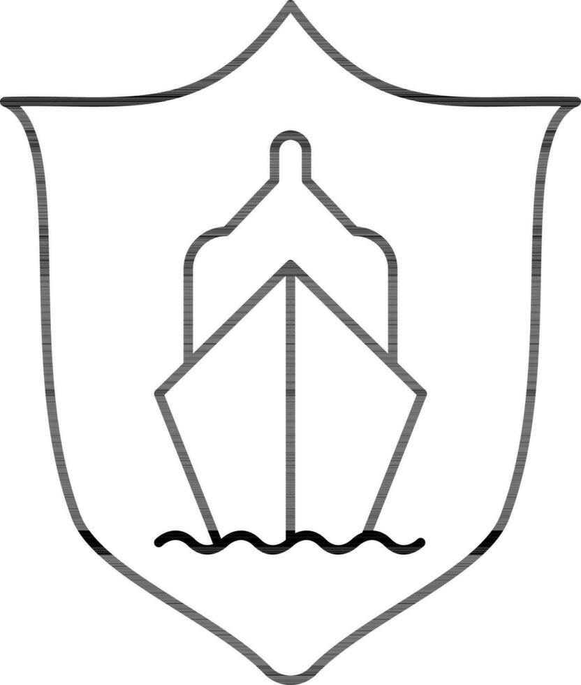 Ship Protection Or Insurance Icon In Black Line Art. vector