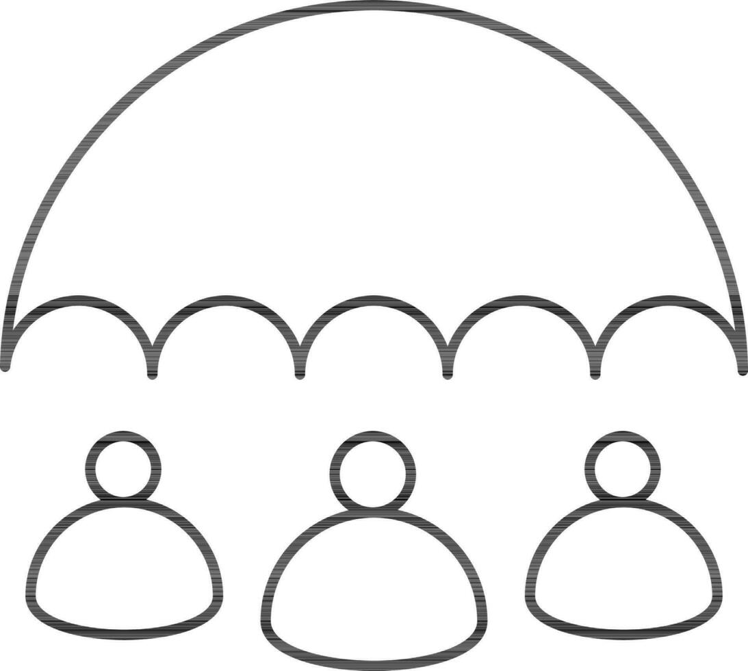 People Under The Umbrella Icon In Black Line Art. vector