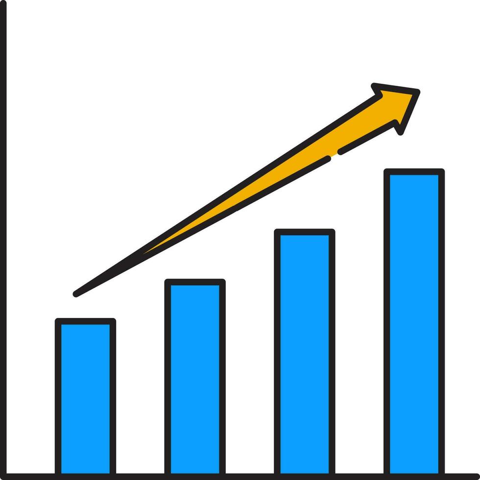 creciente bar grafico icono en azul y amarillo color. vector