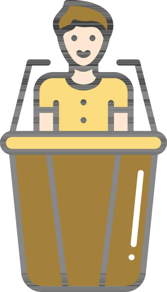 Flat Style Man In Microphones Podium Yellow And Bronze Color. vector
