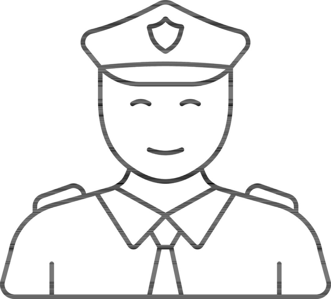 Flat Style Policeman Icon In Black Line Art. vector
