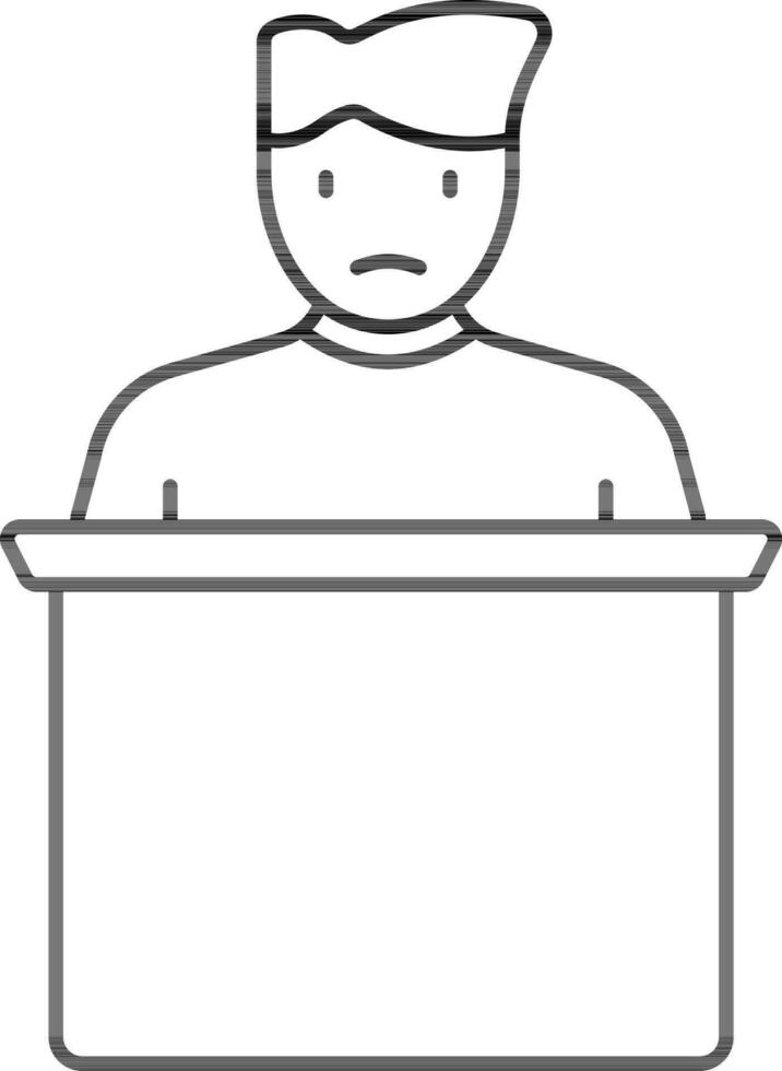 Speaker Man In Mic Podium Icon In Black Stroke. vector