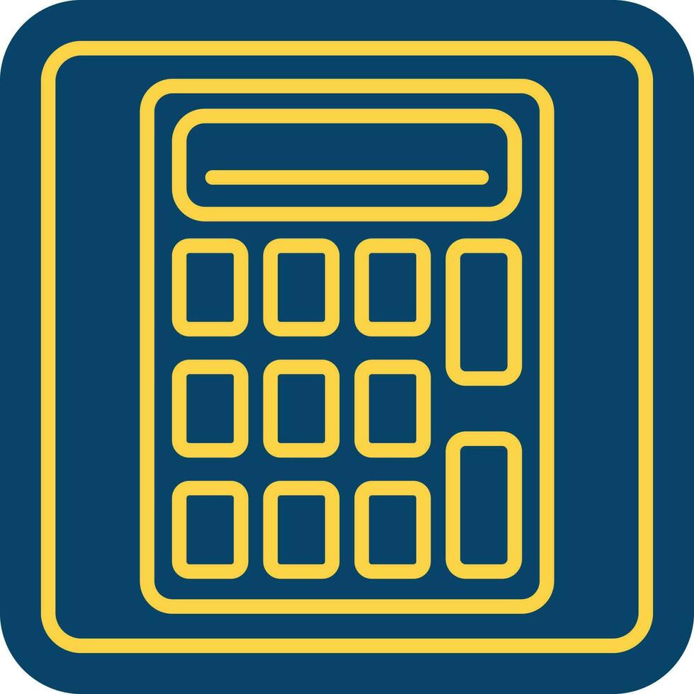 Yellow Thin Line Calculator Icon On Blue Square Background. vector