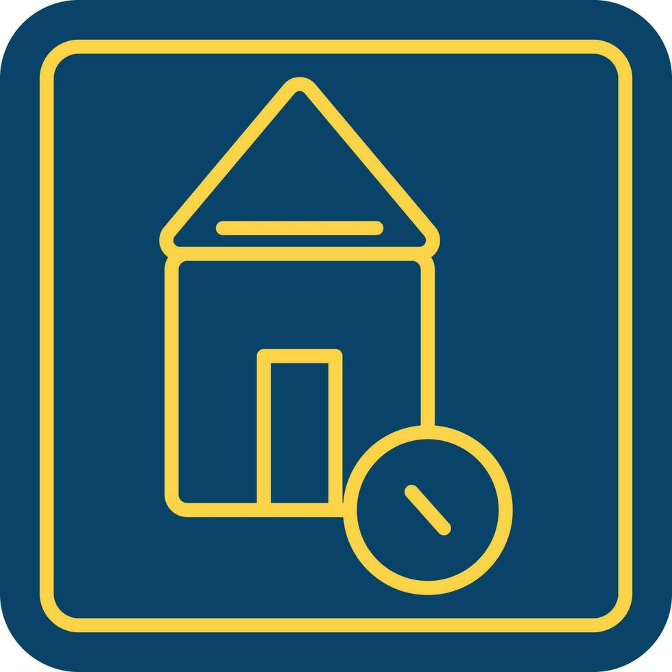 Yellow Line Art Home With Coin Blue Square Icon. vector