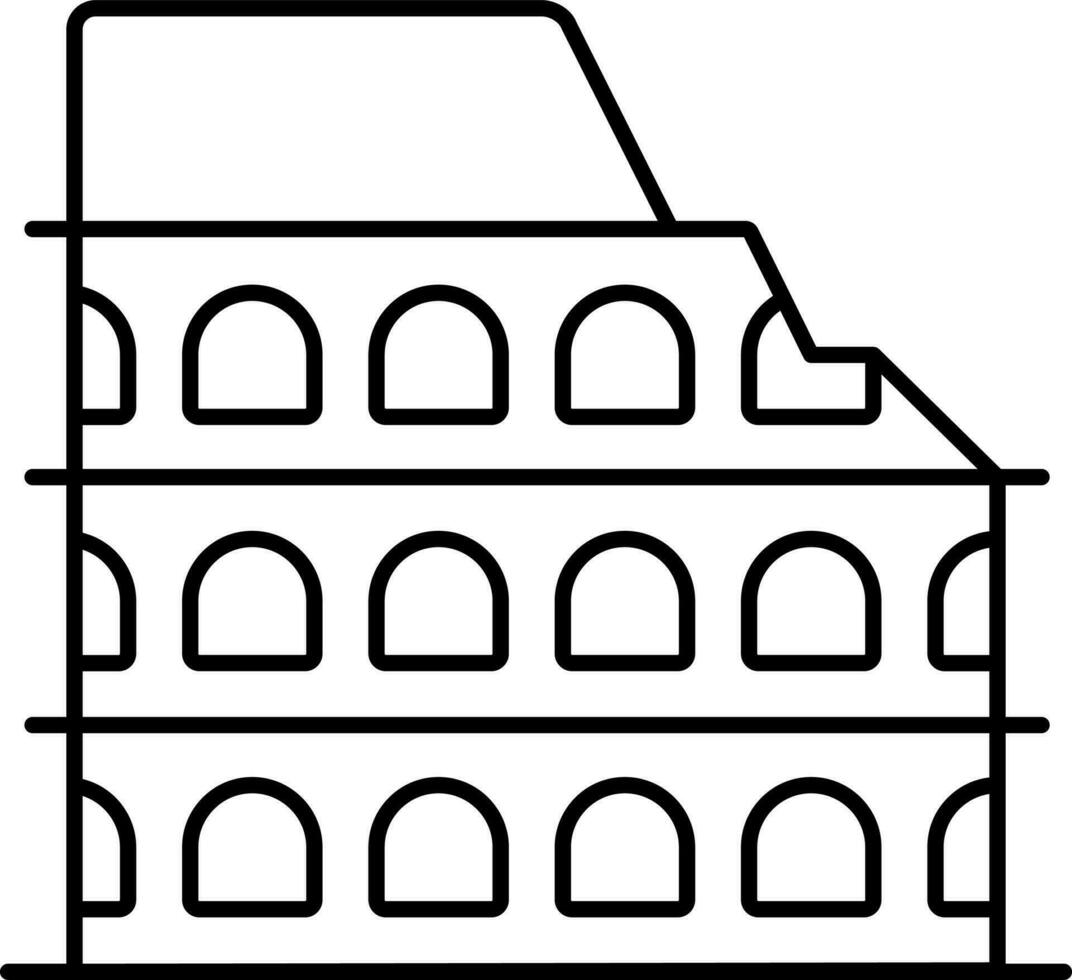 Black Outline Colosseum Icon In Flat Style. vector