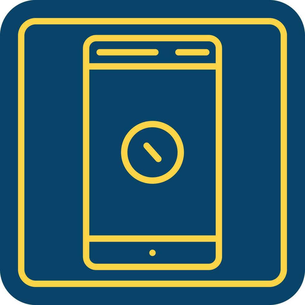 Yellow Line Art Coin On Smartphone Screen Blue Square Icon. vector