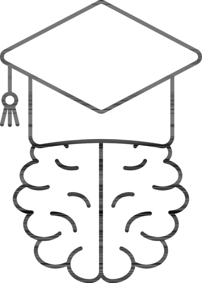Graduation Hat On Brain Icon In THin Line. vector