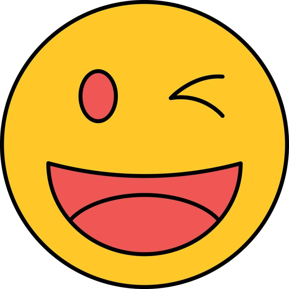 Winking Emoji Icon In Red And Yellow Color. vector