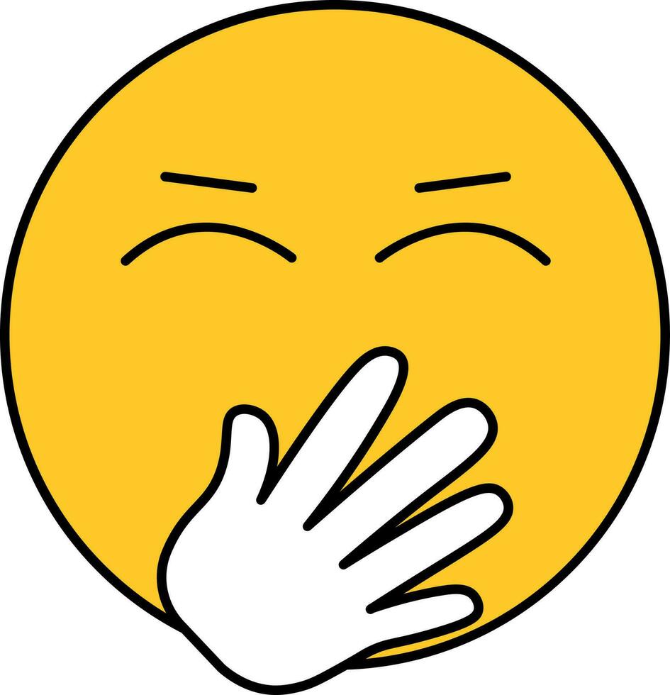 Hand Over Mouth Emoji Icon In White And Yellow Color. vector