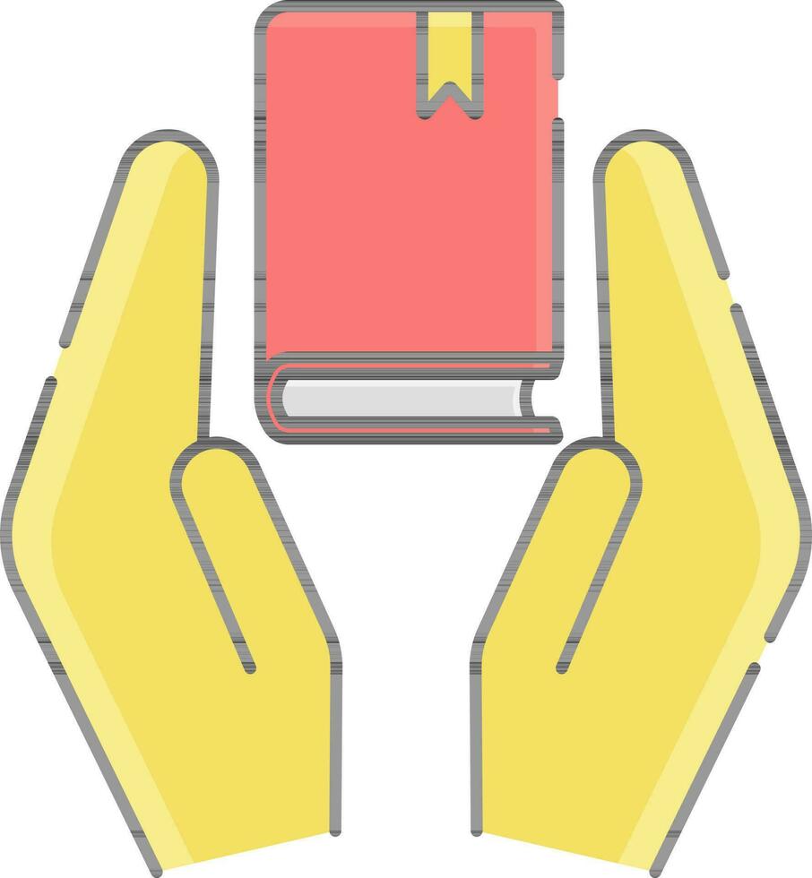 Hands with Book Icon in Yellow and Red Color. vector