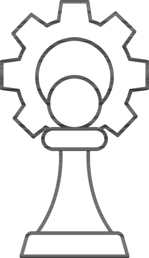 Pawn And Cogwheel Icon In Thin Line Art. vector