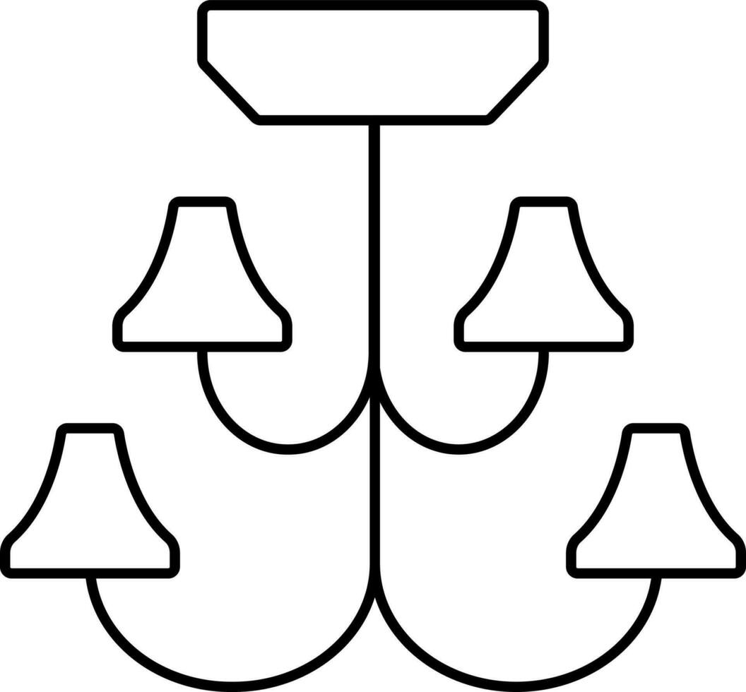 Chandelier Lights Icon In Black Outline. vector