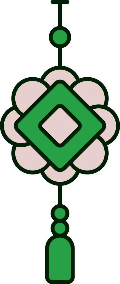 Chinese Amulet Icon In Green And Pink Color. vector