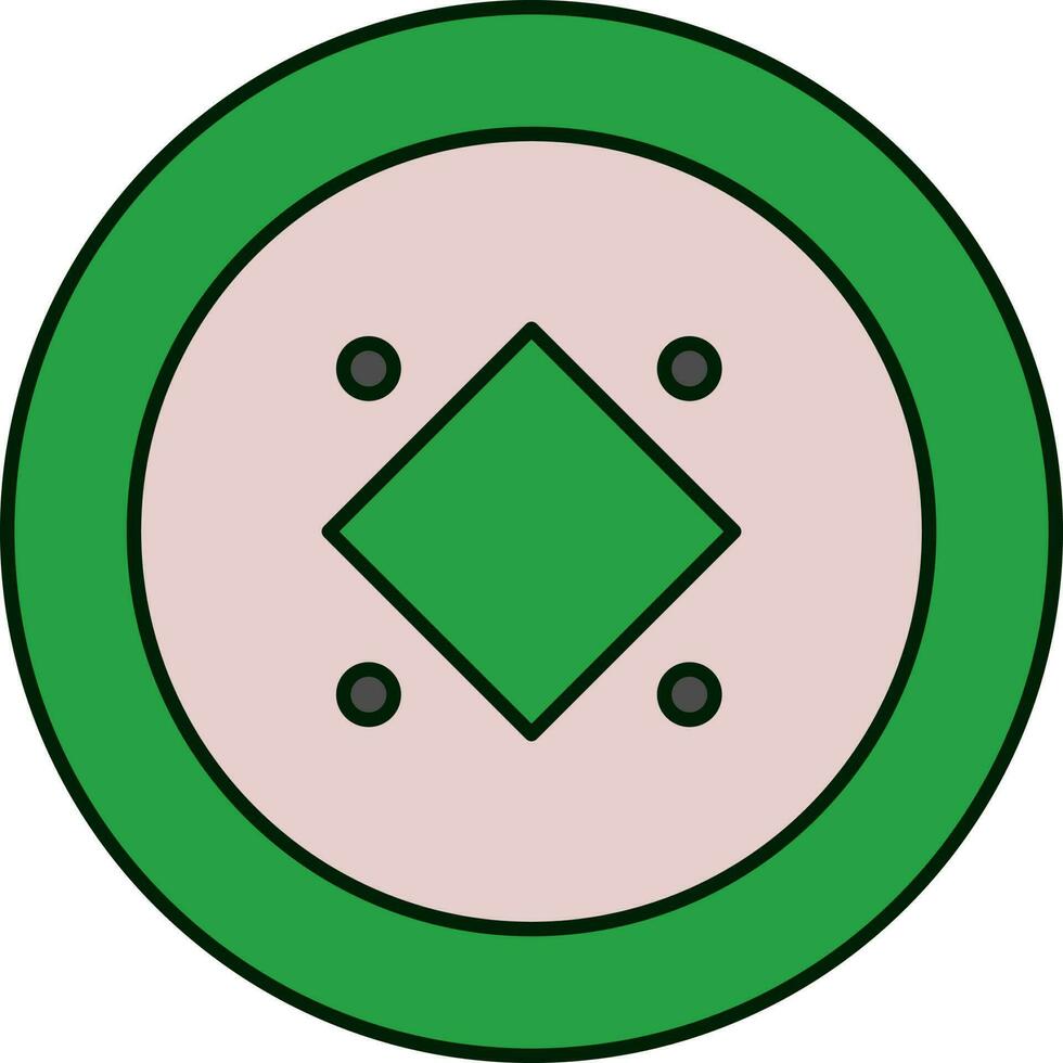 Chinese Coin Icon In Pink And Green Color. vector