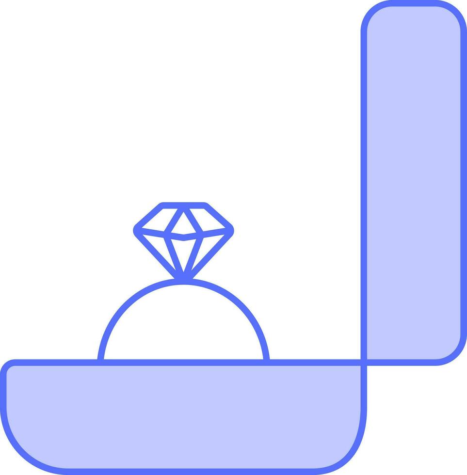 Flat Style Diamond Ring In Box Blue Icon. vector